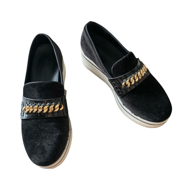 Stella McCartney Velvet Gold Chain Platform Shoes - Picture 3 of 17